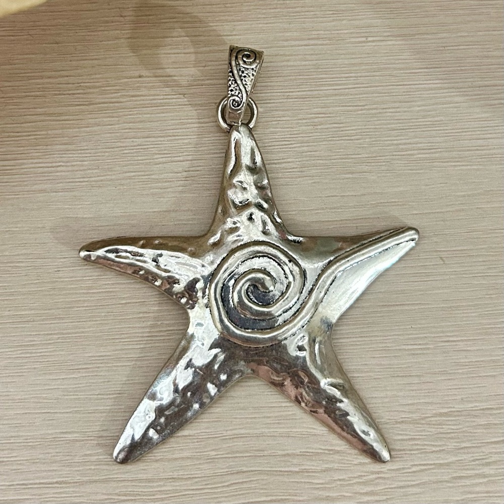 Large Starfish Silver Tone Pendant – Nautical Beach Jewelry